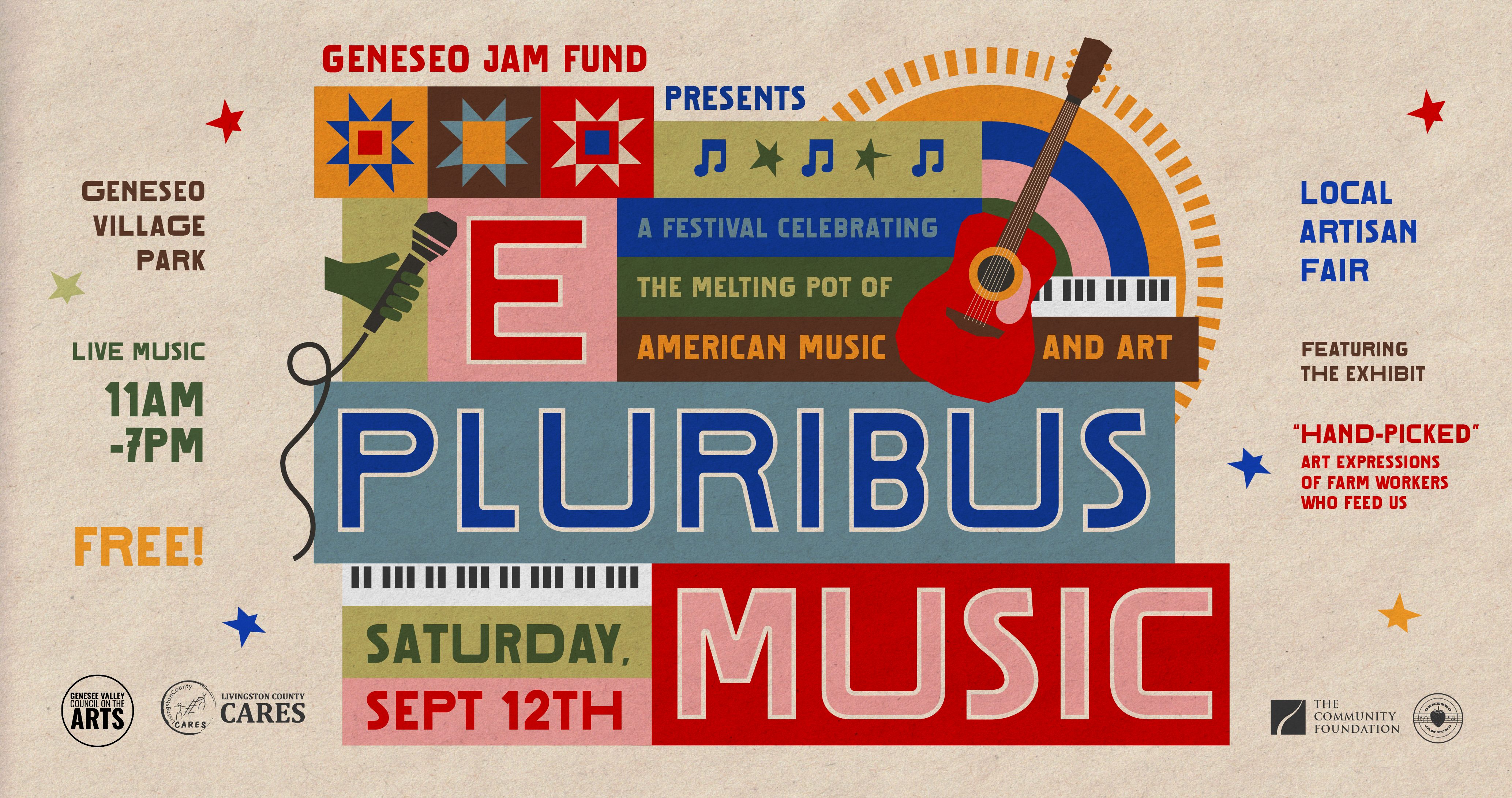 E Pluribus Music — a free festival on Saturday, September 12, 2026 at Geneseo Village Park